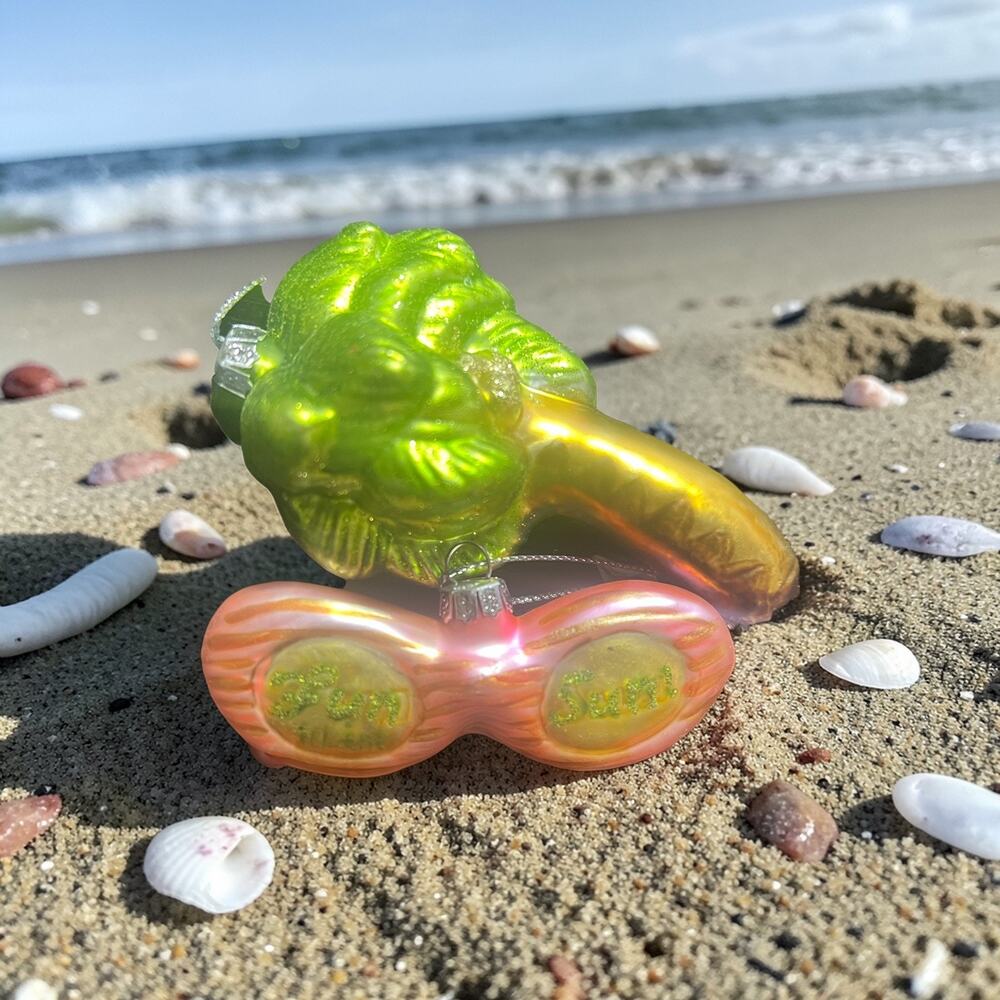 2 Hand Blown Glass Beach Christmas Ornaments Set Tropical Beach Vacation